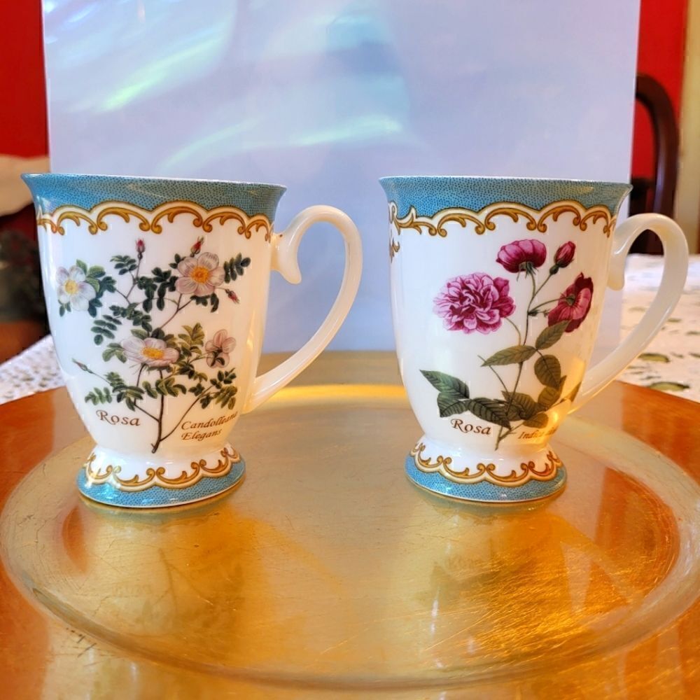 Unused Kent Pottery Rosa Indica Dichotoma/Rosa Candolleana Pedestal Footed Mugs